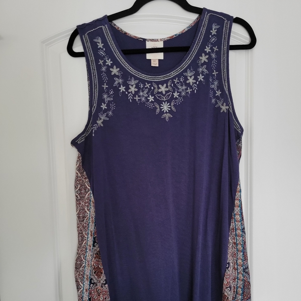 Knox Rose XL Tank Top Navy Blue with Embroidered Flowers